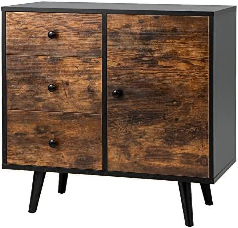Industrial Brown Wood Accent Cabinet with Drawers and Door