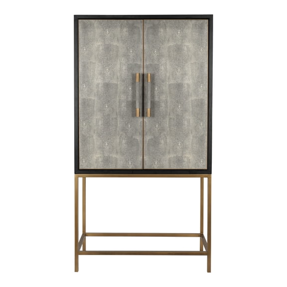 Cabinet, Art Deco, Shagreen Pattern, Brass Legs, Grey