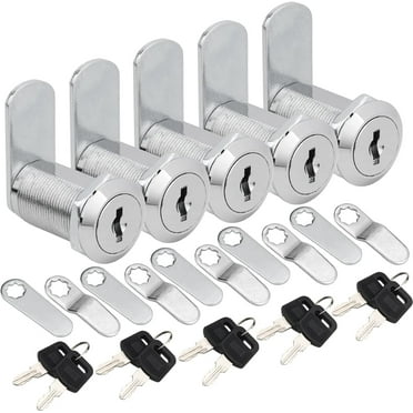 Cabinet Cam Lock, 5 Pack 1-1/8 Inch Keyed Alike Cam Lock with Keys Replacement for RV Storage Compartment Locks Truck Tool Box Drawer Travel Trailer Cylinder Locks, Fits on 0.87" Max Door Thickness