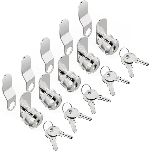 Cabinet Cam Lock Set, 5 Pack Keyed Different 5/8 Inch Cylinder Cam Locks Secure Mailbox File Drawer Dresser RV Compartment Lock Tool Box Replacement Hardware, Chrome-Finish Zinc Alloy