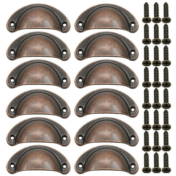 Cabinet Cup Pulls Bronze, 3 inch (82mm) Antique Kitchen Cabinet Handles, 12 Pack Furniture Door Hardware Knobs with Screws for Chest of Drawers Cupboard Dresser Wardrobe