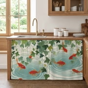 Cabinet Curtain 28''W x 51''L,Japanese Carp Fish Under Sink Curtain Drapes,Oriental Art Vintage Leaves Vines Koi Fish Cabinet Skirt for Kitchen/Bathroom Vanity/Laundry Room/Open Shelf/Pantry