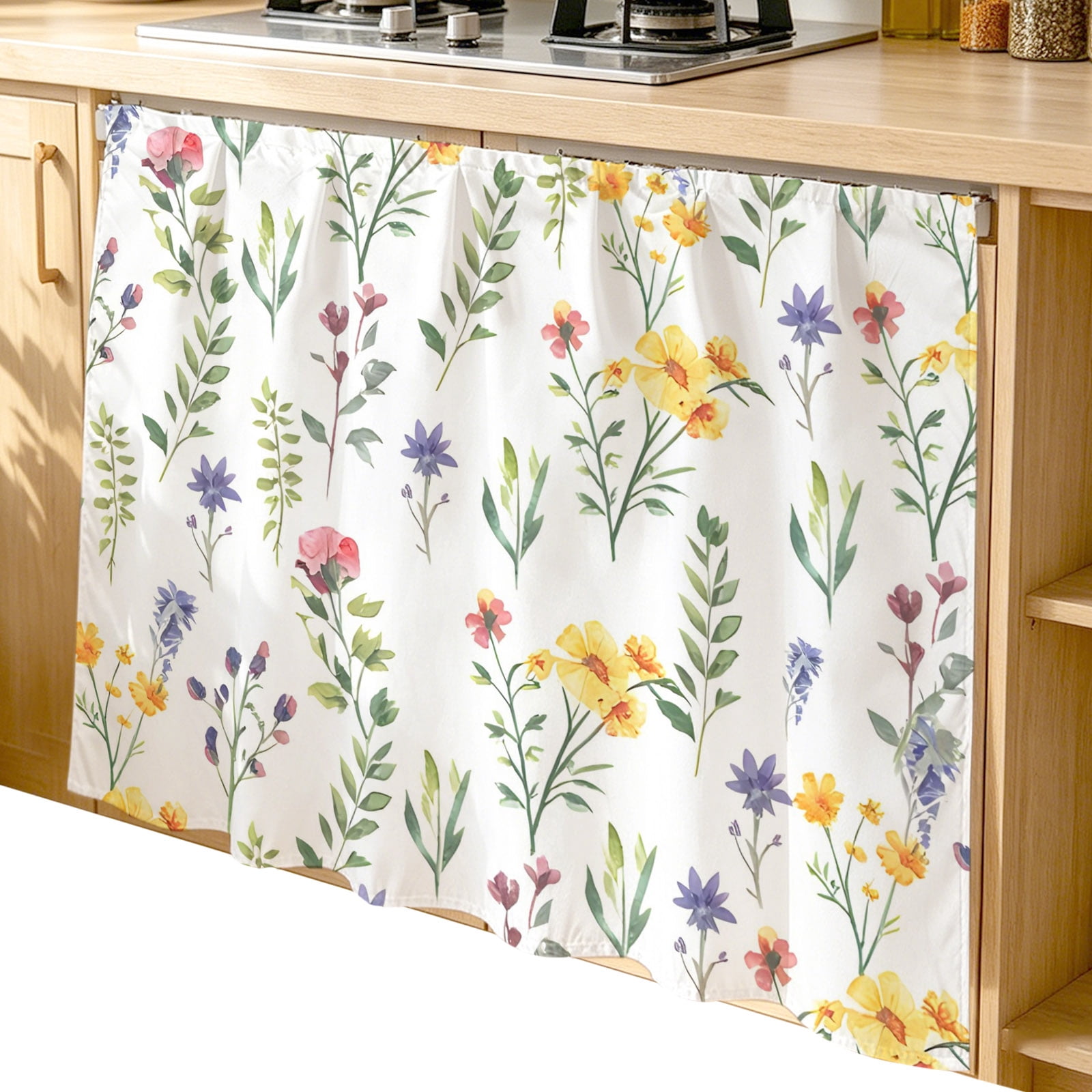 Cabinet Curtain 35''W x 35''L,Wildflowers Blossom Under Sink Curtain ...