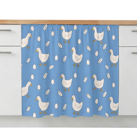 Cabinet Curtain Blue White Goose Kitchen Shelf Curtain Desk Under Sink Curtain Skirt Privacy Drape Cover Small Eggs Floating Feathers Cabinet Curtains for Kitchen Shelves Laundry Room 28x35 Inch