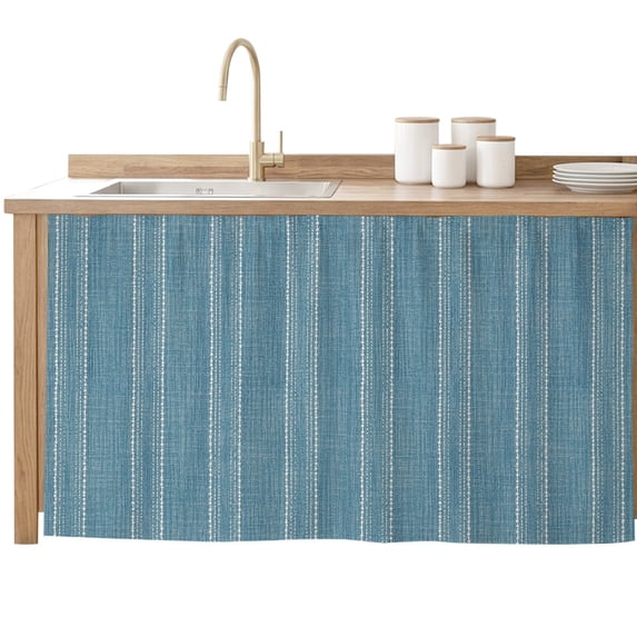 Cabinet Curtain Coastal Blue Linen Stripes Kitchen Shelf Curtain Desk ...