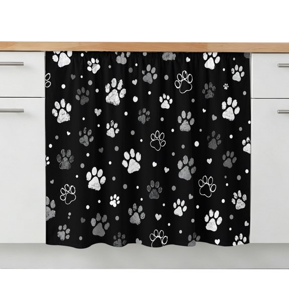 Cabinet Curtain Dog Paw Print Kitchen Shelf Curtain Desk Under Sink Curtain Skirt Privacy Drape Cover Black Cute Animal Tracks Cabinet Curtains for Kitchen Shelves Laundry Room Bathroom 28x35 Inch