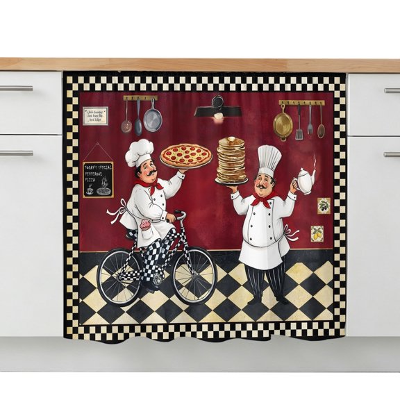 Cabinet Curtain Funny Chef Kitchen Shelf Curtain Desk Under Sink Curtain Skirt Privacy Drape Cover Cozy Kitchen Pizza Buffalo Plaid Cabinet Curtains for Kitchen Shelves Laundry Room 28x35 Inch