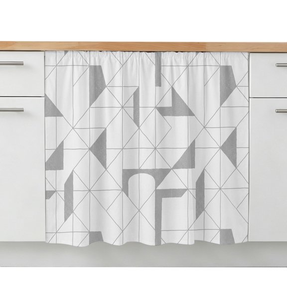 Cabinet Curtain Gray Floating Broken Pieces Kitchen Shelf Curtain Desk Under Sink Curtain Skirt Privacy Drape Cover Geometric Check Lines Cabinet Curtains for Kitchen Shelves Laundry Room 28x35 Inch