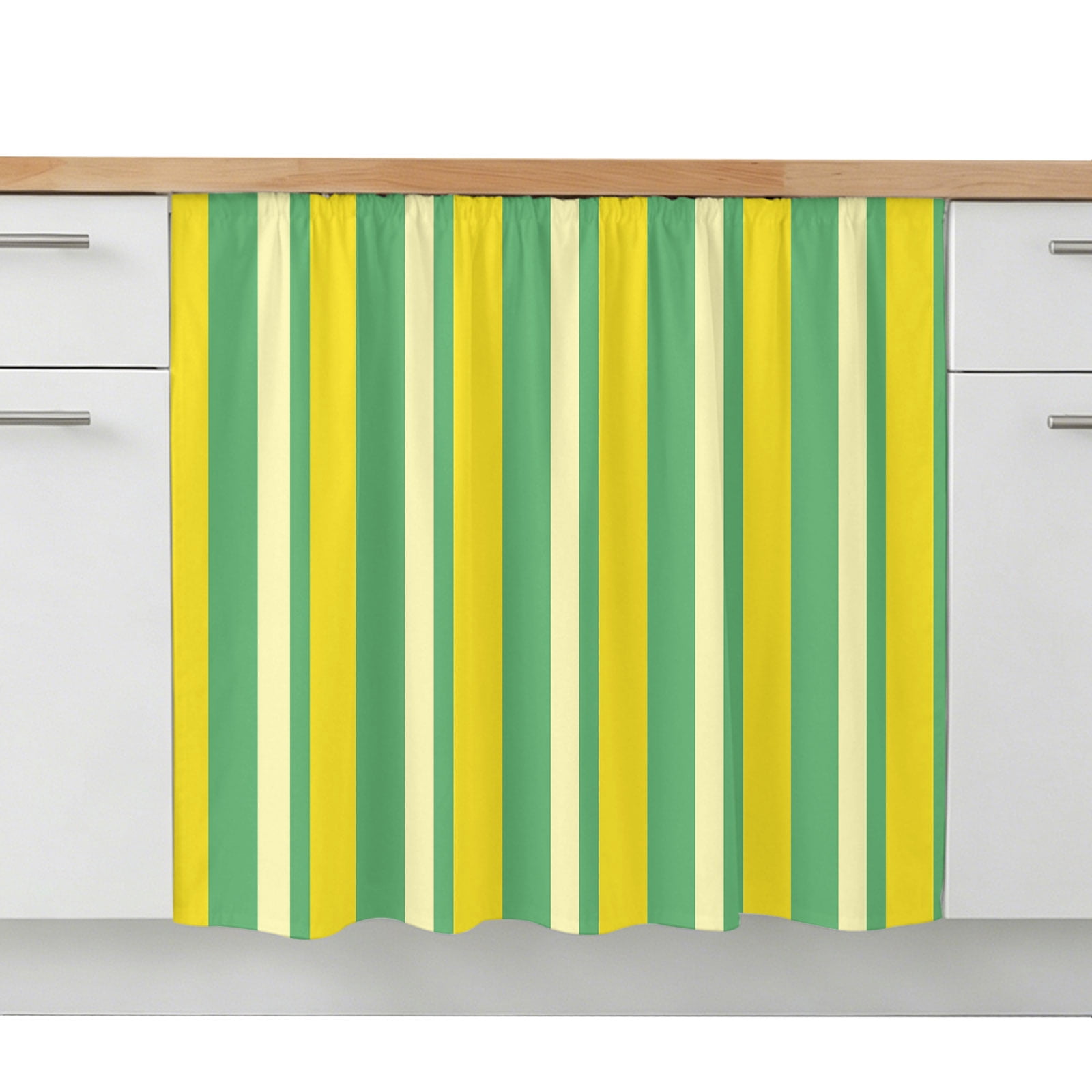 Cabinet Curtain Lemon Yellow Green Stripes Kitchen Shelf Curtain Desk ...