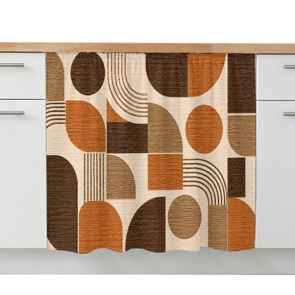 Cabinet Curtain Orange Quarter Circles Kitchen Shelf Curtain Desk Under Sink Curtain Skirt Privacy Drape Cover Modern Geometric Arch Lines Cabinet Curtains for Kitchen Laundry Room 28x35 Inch