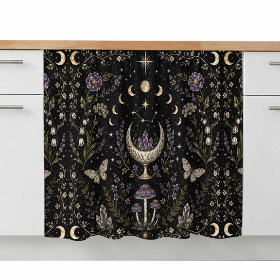 Cabinet Curtain Purple Crystal Star Moon Kitchen Shelf Curtain Desk Under Sink Curtain Skirt Privacy Drape Cover Boho Mysterious Starry Night Cabinet Curtains for Kitchen Laundry Room 28x35 Inch