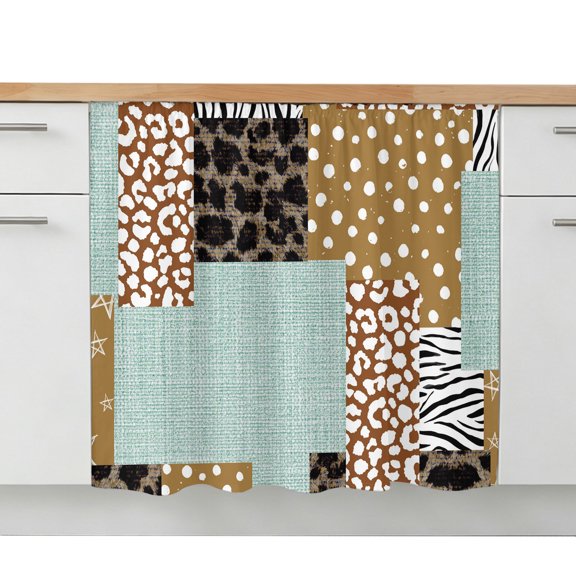 Cabinet Curtain Vintage Patchwork Collage Kitchen Shelf Curtain Desk Under Sink Curtain Skirt Privacy Drape Cover Linen Zebra Leopard Print Cabinet Curtains for Kitchen Laundry Room 28x35 Inch