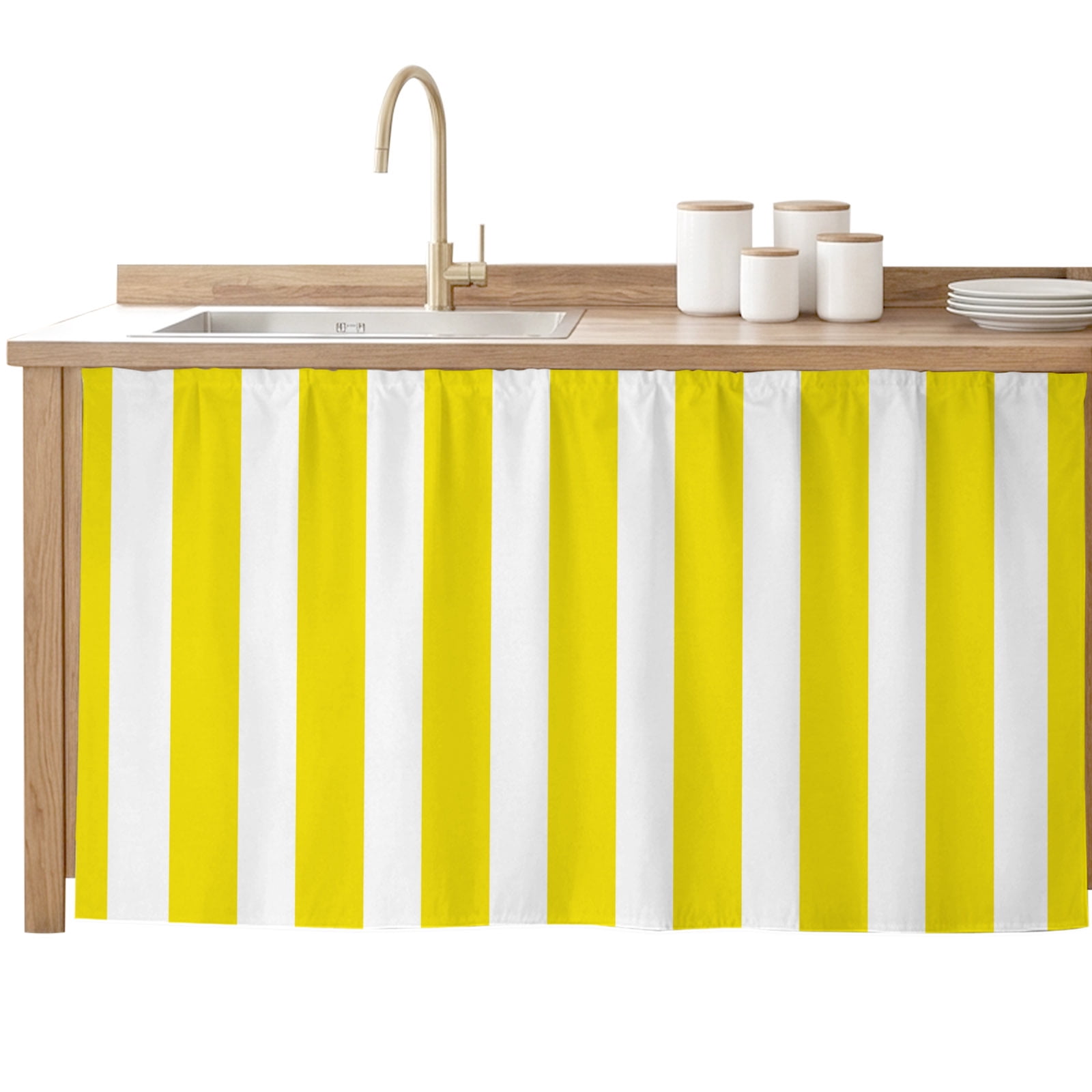 Cabinet Curtain Yellow Stripes Kitchen Shelf Curtain Desk Under Sink ...