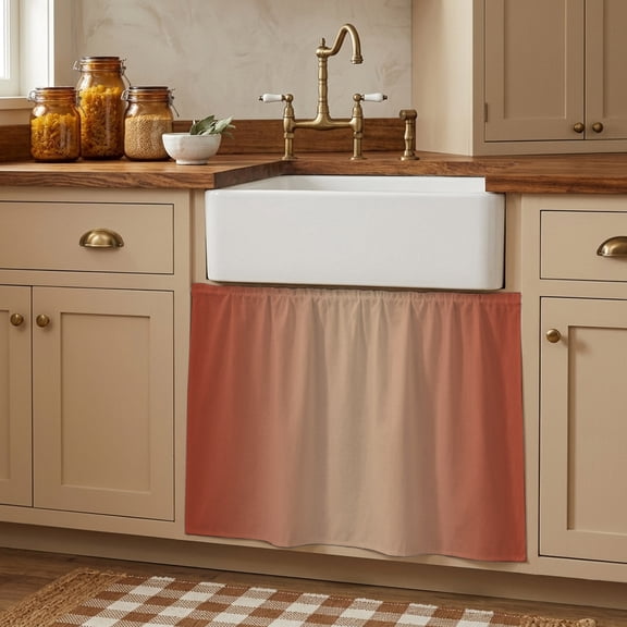 Cabinet Curtains 10"W x 11"L, Red Orange Ombre Sink Skirt for Bathroom Kitchen Self Adhesive, Modern Gradient Abstract Art Desk Privacy Short Curtain for Shelves Closet Table Storage