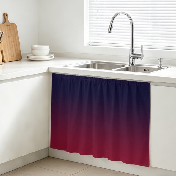 Cabinet Curtains 11"W x 13"L, Black Red Ombre Sink Skirt for Bathroom Kitchen Self Adhesive, Modern Abstract Art Aesthetics Desk Privacy Short Curtain for Pantry Storage Coffee Bar