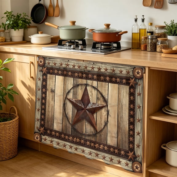 Cabinet Curtains 35"W x 35"L, Western Farmhouse Sink Skirt for Bathroom Kitchen Self Adhesive, Primitive Rustic Country Retro Texas Star Desk Privacy Short Curtain for Under Sink Classroom Closet