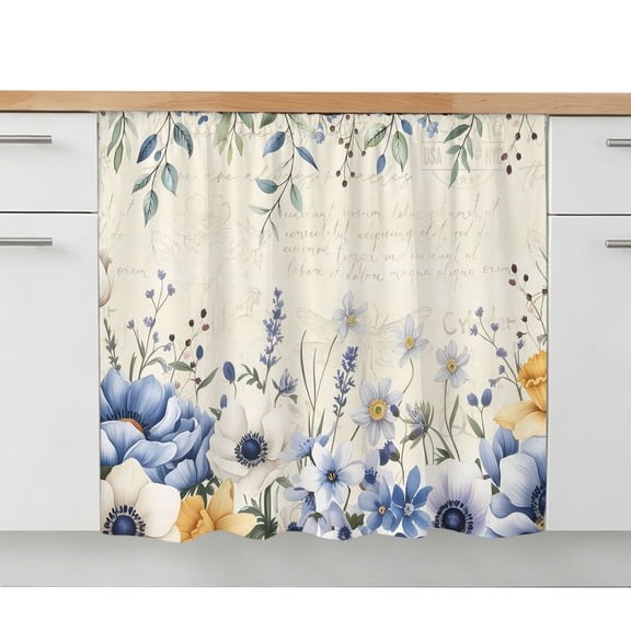 Cabinet Curtains for Shelves, Blue Flowers Under Sink Cabinet Curtain Skirt for Bathroom Sink Cabinets, Compact Spaces, Eucalyptus Farmhouse Floral Butterfly Decorative Dishwasher Curtain 11x13 in