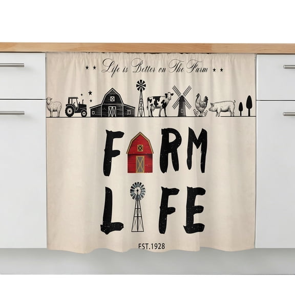 Cabinet Curtains for Shelves, Country Cabin Under Sink Cabinet Curtain Skirt for Mini Cabinets, Small Storage Spaces, Vintage Farmhouse Barn Chicken Pig Cow Decorative Dishwasher Curtain 10x11 in