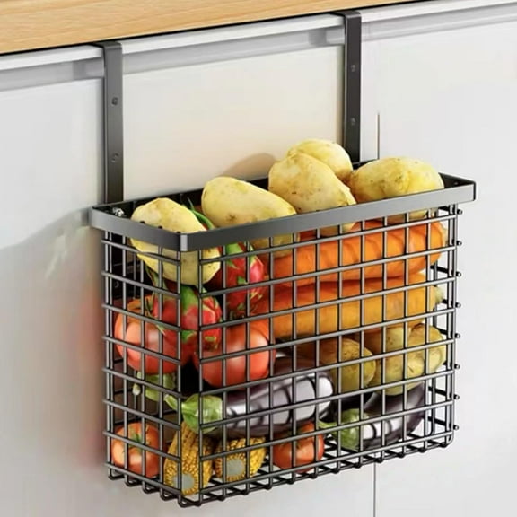 Cabinet Door Basket, Kitchen Cabinet Door Hanging Holder, Kitchen Multi-Use Door Basket, Hanging Cabinet Metal Basket for Fruit, Vegetables, Utensils