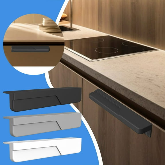 Cabinet Door Handle, No Drill Installation Adhesive Back, Non Contact Design, for Kitchen, Bathroom, Garbage Drawer, FAJHHA | Black