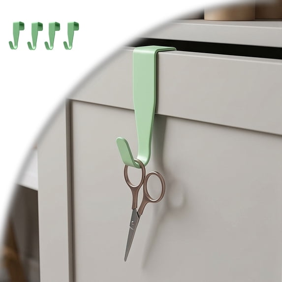 Over Cabinet Door Hooks, 4 Pack Heavy Duty Metal J-Hooks for Kitchen, Bathroom, Laundry Room, Cabinet Hooks for Hanging, Hold Up to 7 lbs, Space-Saving Organizer