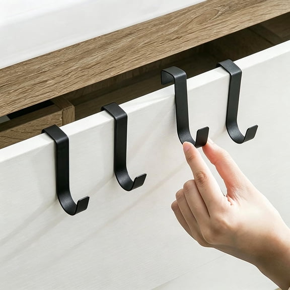 Over Cabinet Door Hooks 4 Pack Heavy Duty Metal J-Hooks for Kitchen Bathroom Laundry Room Hooks Hanging Hold Up to 7 lbs Space-Saving Organizer - Black