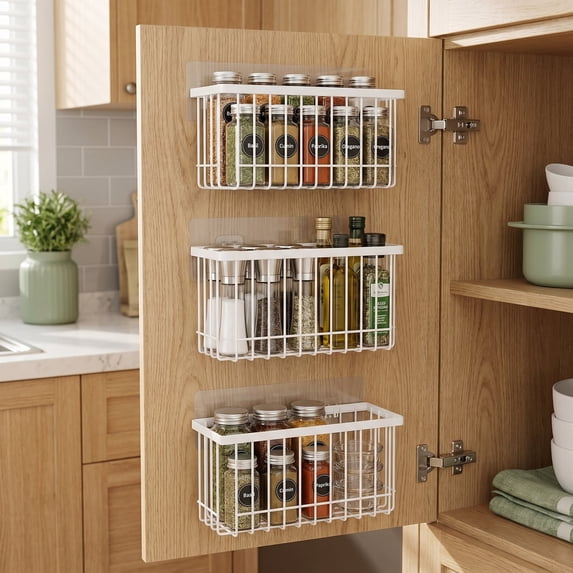 Cabinet Door Lid Organizer 3-Pack, Cabinet Organizers and Storage, Compact Design for Space Optimization-Over the Cabinet Door Organizer for Diverse Storage Solution