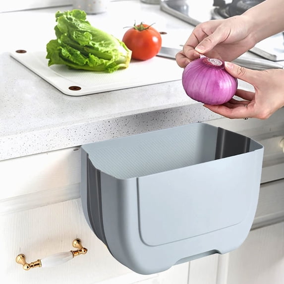 Cabinet Door Mounted Kitchen Compost Bin,9.8x5.9in Foldable Waste Basket with Hanging Hook,Space-Saving Trash Can for Under Sink and Pantry Organization