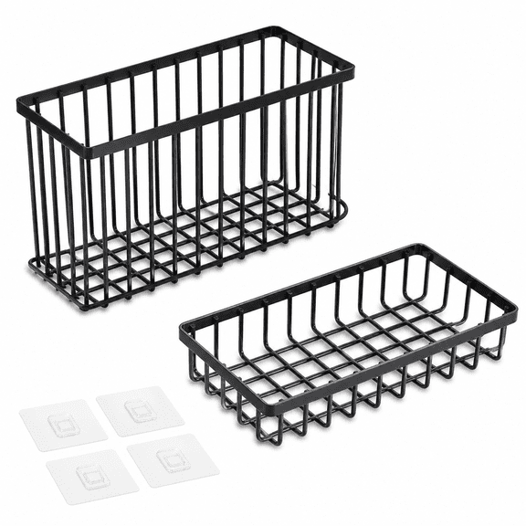 Cabinet Door Organizer, Foil and Plastic Wrap Organizer, Wall Mounted Kitchen Organizers and Storage Wire Basket, Pantry Door Storage Kitchen Wrap, Black