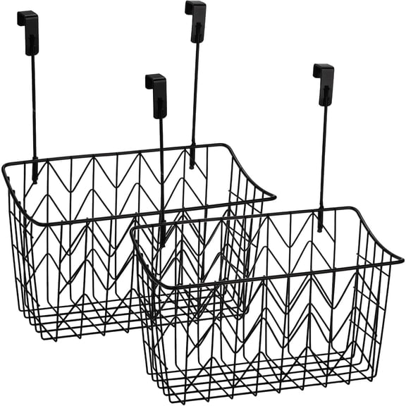 Over The Cabinet Door Organizer, Grid Storage Baskets with Hooks, Wall Hanging Basket Holder Rack, Wire Kitchen Sink Organization Bin for Bathroom Shampoo