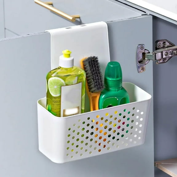 Over The Cabinet Door Organizer, Plastic Over Door Wrap Organizer Hanging Storage Containers Seasoning Holder for Kitchen, Pantry, Vanity and Bathroom fenze Kitchen Accessories (White, S)