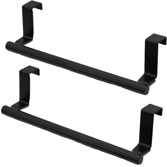 Over Cabinet Door Stainless Steel Towel Bars, No-Drill Dish Cloth Storage Rack, Multi-Scene Kitchen Hand Towel Holders, 2 Pcs 9.21X2.24 Inch Slim Metal Rails To Hang Drying Towels Inside,Black