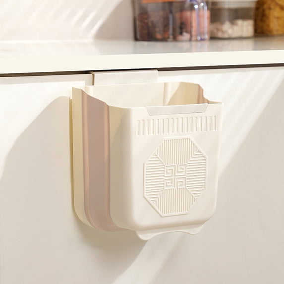Over the Cabinet Door Trash Can, Foldable Wall Mount No Drill Kitchen Bin, Telescopic Collapsible Garbage Bin for Bathroom RV Under Sink, White Plastic