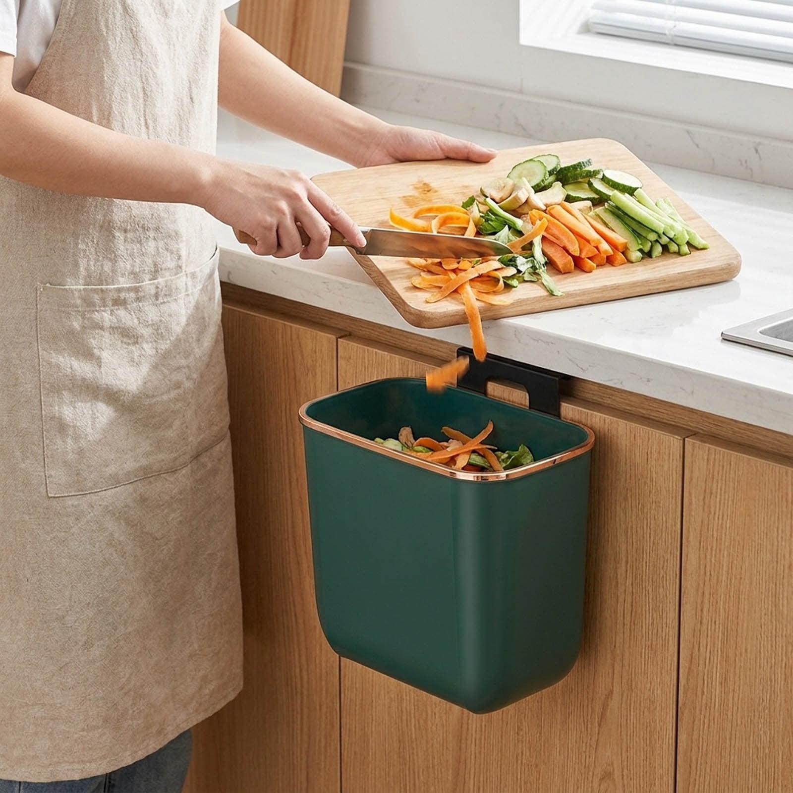 Over Cabinet Door Trash Can with Lid, Hanging Kitchen Compost Bin, Wall ...