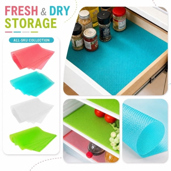 Cabinet & Drawer Liners, Shelf Liners for Kitchen Cabinets Non-Adhesive, Zip N Fit Shelf Liner, Drawer Liners for Kitchen Cabinets, 4 Pack 18X12 Inch Cuttable Blue Moisture-Proof