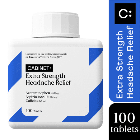 Cabinet Extra Strength Headache Relief, Acetaminophen, Aspirin, and Caffeine, 100 Tablets