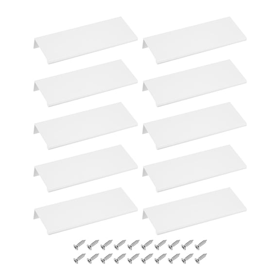Cabinet Finger Edge Pull, 10 pack 150mm / 5.91" Aluminum Alloy Back Mount Hidden Drawer Edge Handles, Modern Concealed Tab Pulls for Home Kitchen Furniture, White