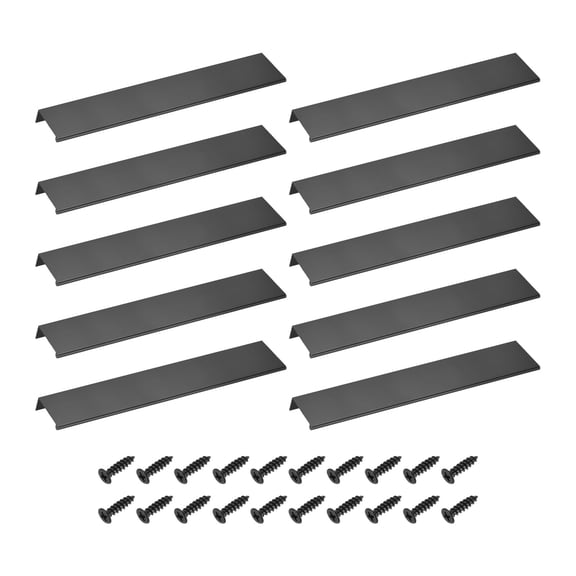 Cabinet Finger Edge Pull, 10 pack 300mm / 11.81" Aluminum Alloy Back Mount Hidden Drawer Edge Handles, Modern Concealed Tab Pulls for Home Kitchen Furniture, Black