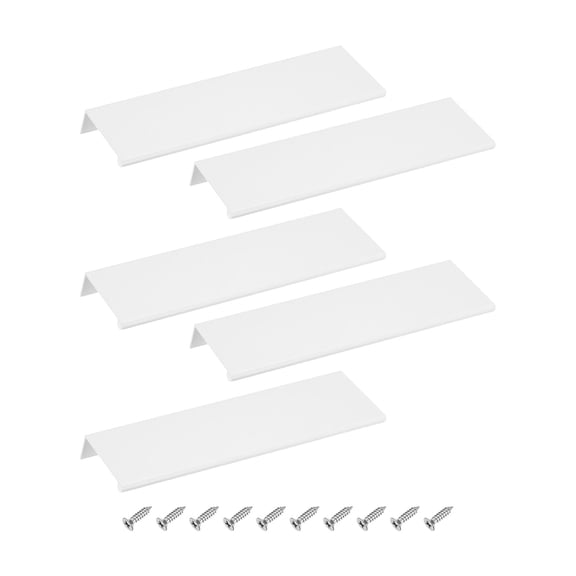 Cabinet Finger Edge Pull, 5 pack 200mm / 7.87" Aluminum Alloy Back Mount Hidden Drawer Edge Handles, Modern Concealed Tab Pulls for Home Kitchen Furniture, White