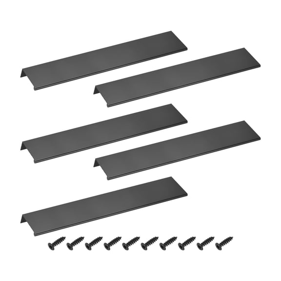 Cabinet Finger Edge Pull, 5 pack 300mm / 11.81" Aluminum Alloy Back Mount Hidden Drawer Edge Handles, Modern Concealed Tab Pulls for Home Kitchen Furniture, Black