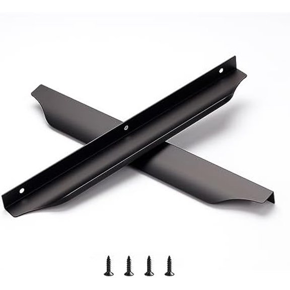 Cabinet Handle Edge Finger Pulls for Cabinet Kitchen Drawer knobs Low Profile Door Dresser Bathroom Long Cupboard Furniture Handles Aluminum 6 Pack Matte Black 11.81" Easy Installation