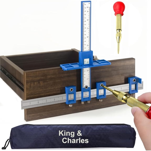 Cabinet Handle Installation Jig with Automatic Center Punch, Anti-Shake Drill Guide Tool for Drawer Door Pull Mounting