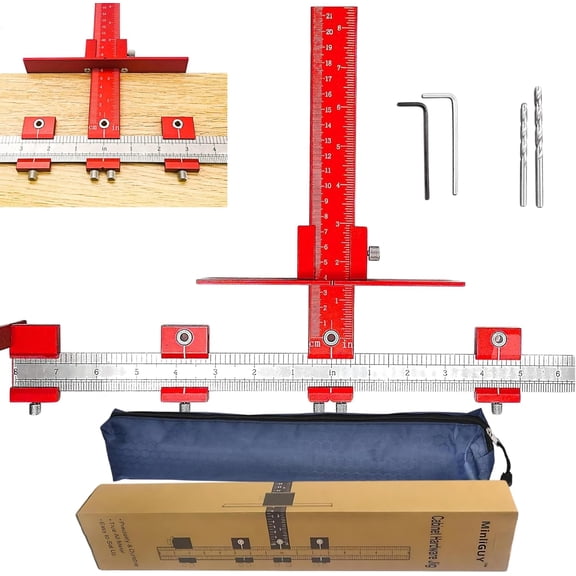 Cabinet Handle Jig, Hole Drilling Template for Pulls/Knobs/Handles Installation on Cabinet Door & Drawer, All Metal Tool for Drawers Front Hardware Mounting, with 5mm& 4mm Drill Guide