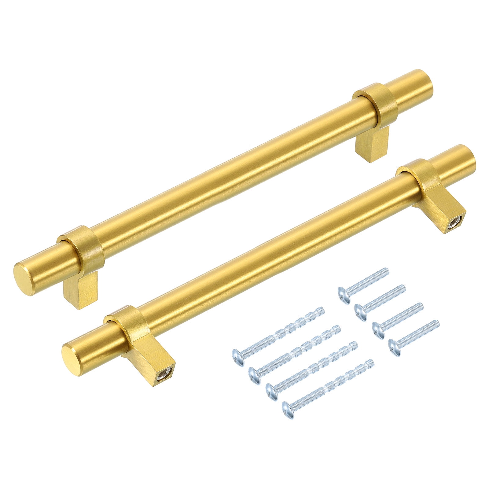 Cabinet Handles, 5Pcs 8" Stainless Steel Round Kitchen Hardware Pulls with 5 Inch Hole Center Square Base, for Cupboard Drawer Wardrobe Door (Gold)