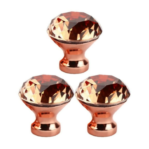 Cabinet Handles - Qyaukm 3Pcs Diamond Crystal Glass Clear Door Cabinet Drawer Knobs Handles Pulls Glass Crystal Diamond Handle Drawer Furniture Wardrobe Door Hardware Handle Single Hole Circular Rose