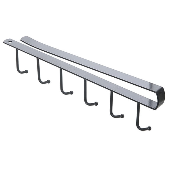 Under Cabinet Hanger Rack 6 Hook Steel Organizer for Kitchen & Bathroom,White Black,10.63" x 2.95",Holds 6.6lbs No Drill Installation,Space Saving Storage for Towels,Utensils & Cookware