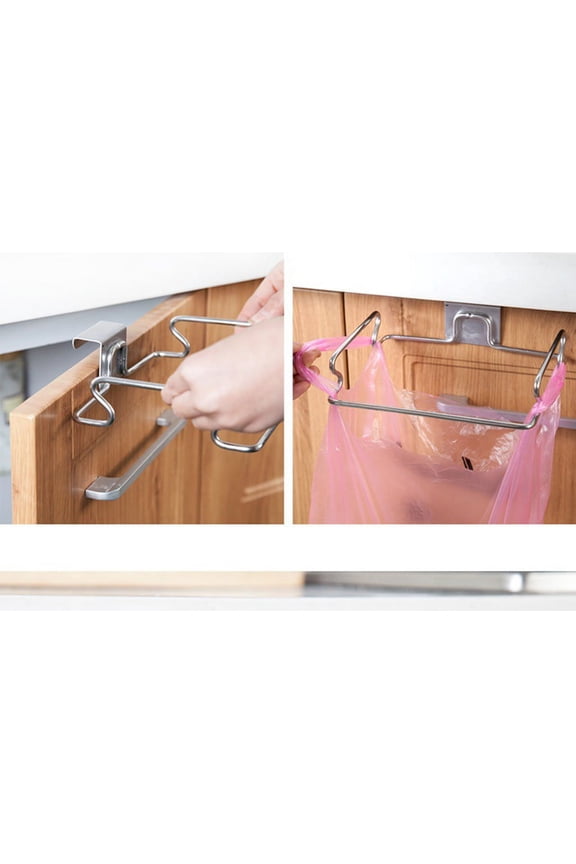 Over The Cabinet Hanging Garbage Bag Holder | Wire Trash Storage Basket for Kitchen Bathroom Office | Non-Slip Foam Backing | Easy No-Install Organizer | Fits Small Cabinets 5.5"x6.5"x2" | Single Bag