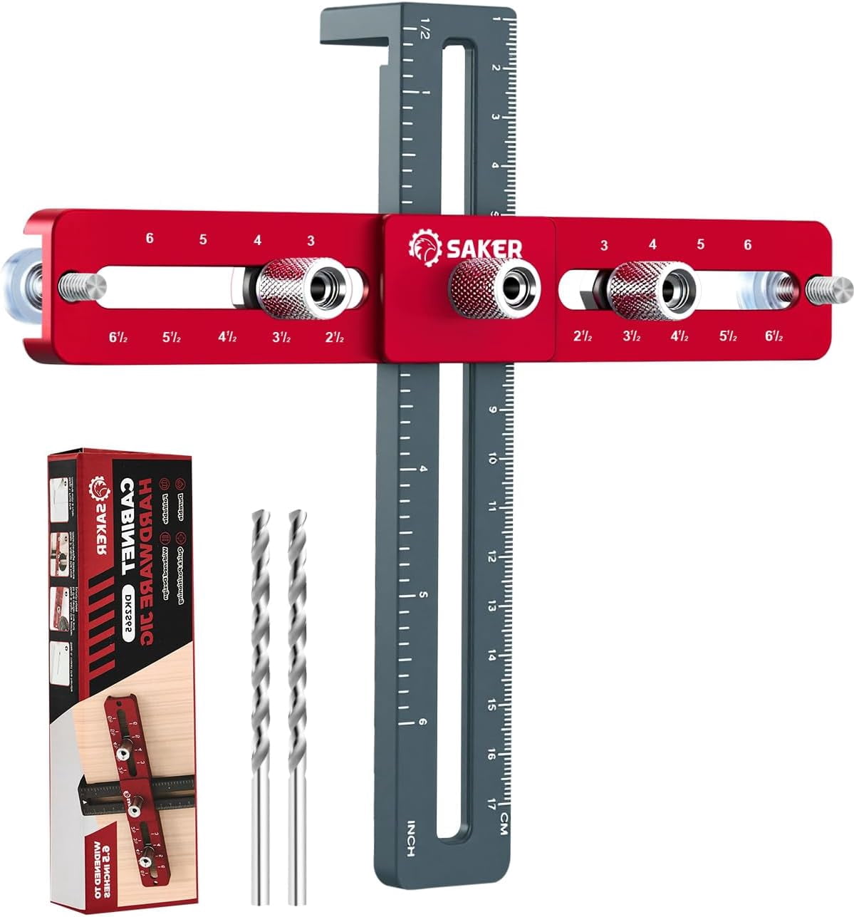 Cabinet Hardware Doweling Jig - Cabinet Handle Template Tool for Knobs and Pull - Adjustable Self Centering Punch Locator Precise Woodworking Drill Guide (6.5" Jig Saw)