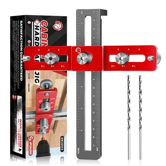 Cabinet Hardware Doweling Jig - Handle Template Tool For Knobs And Pull Adjustable Self Centering Punch Locator Precise Woodworking Drill Guide (5" Saw)