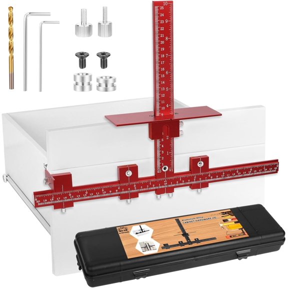 Cabinet Hardware Handle Jig,True Position Cabinet Installation Tools with Drill Guide,Cabinet template for Drawer,Pull,Handles,Woodworking punch locator for Door knob Jig of Alloy Red